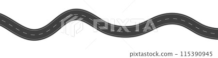 Wavy road with winding curves and horizontal path. Top view of race track and highway. Flat vector illustration isolated on white background. 115390945