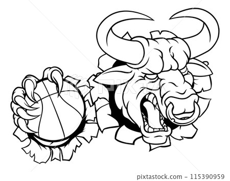 Bull Minotaur Longhorn Cow Basketball Mascot 115390959