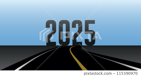 asphalt road direction 2025 blue sky background vector illustration 115390970
