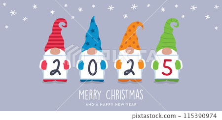 christmas and new year greeting card 2025 cute christmas dwarf vector illustration christmas and new year greeting card 2025 cute christmas dwarf vector illustration 115390974