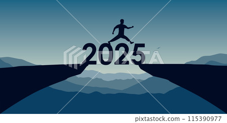 successful man on a cliff run on 2025 typography vector ilustration successful man on a cliff run on 2025 typography vector ilustration 115390977