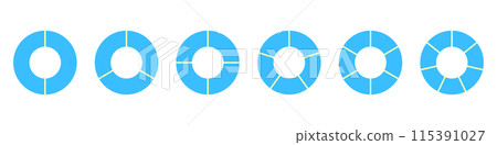 Pie chart with different segments in a circular diagram. wheel graph divided into parts and sections. Flat vector illustration isolated on white background. 115391027