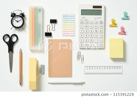 various office supplies on a white background 115391229
