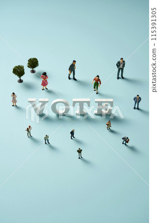 Many miniature people on the voting mark Many miniature people on the voting mark 115391305