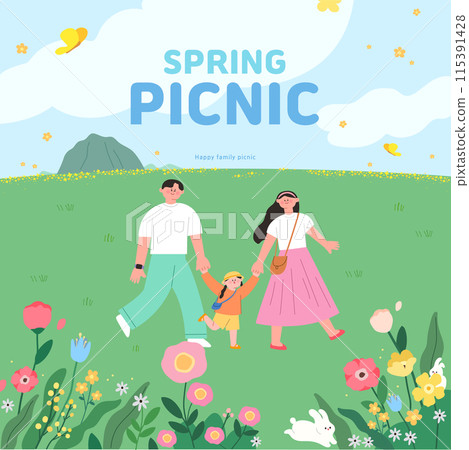 Family Illustration on a Spring Picnic Outing 115391428