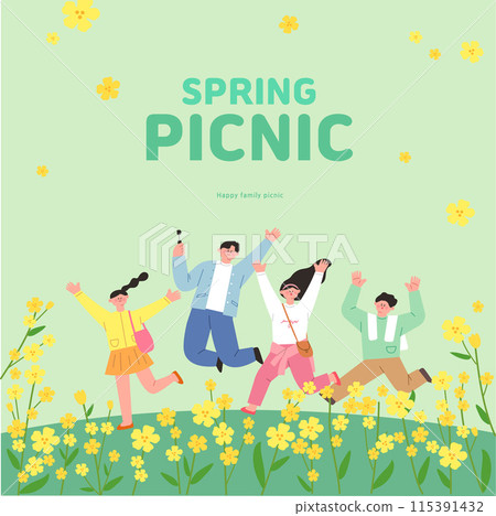 Illustration of a friend going on a spring picnic Illustration of a friend going on a spring picnic 115391432