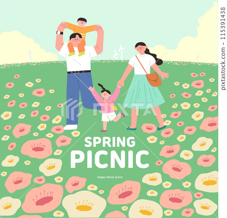 Family Illustration Enjoying Spring Picnic Outings Family Illustration Enjoying Spring Picnic Outings 115391438