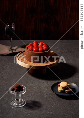 Strawberry chocolate cake and desserts 115391441