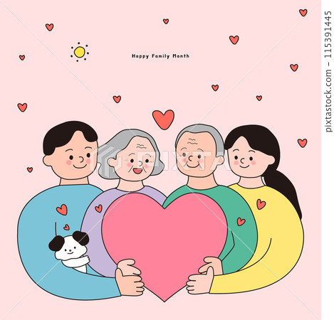 Illustration of a family holding a heart Illustration of a family holding a heart 115391445