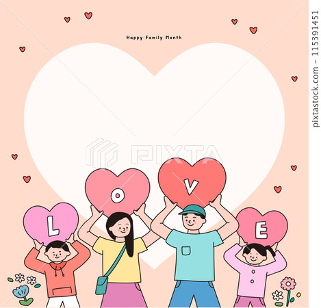 Illustration of a family holding a heart 115391451