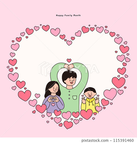 An illustration of a family expressing a heart with their hands 115391460