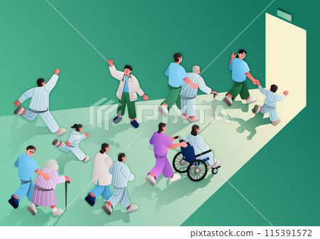 patients and medical staff heading for harmony and unity 115391572