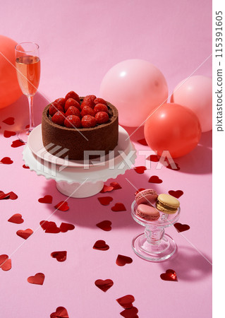 Strawberry cake next to the balloon 115391605