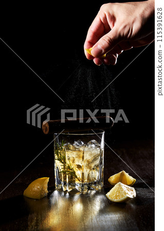 Lemon juice in a glass of ice Lemon juice in a glass of ice 115391628