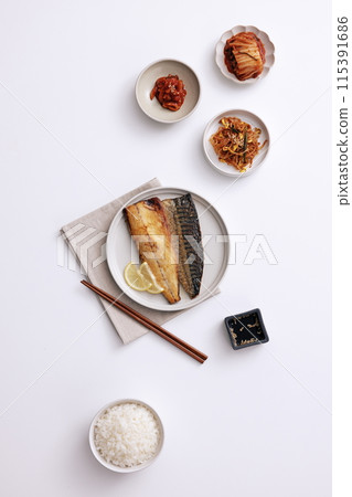 a delicious grilled mackerel table setting a delicious grilled mackerel table setting 115391686