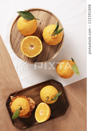 Fresh Hallabong in a wooden tray 115391806
