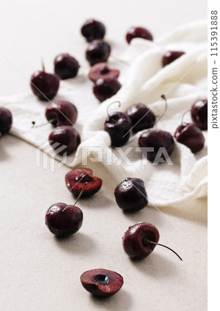 well cooked cherries scattered over the white ceiling well cooked cherries scattered over the white ceiling 115391888