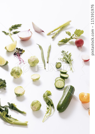 fresh salad vegetable ingredients with white background 115391976