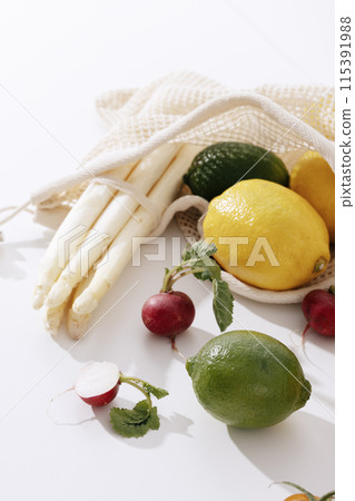 a variety of fresh salad vegetables and fruit ingredients 115391988