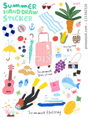 Various summer objects and person stickers 115392520