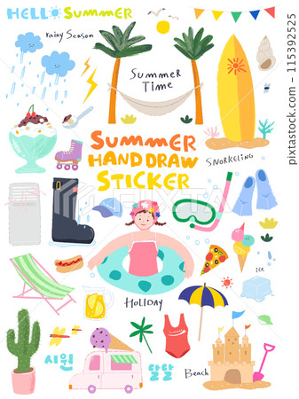 Various summer objects and person stickers 115392525