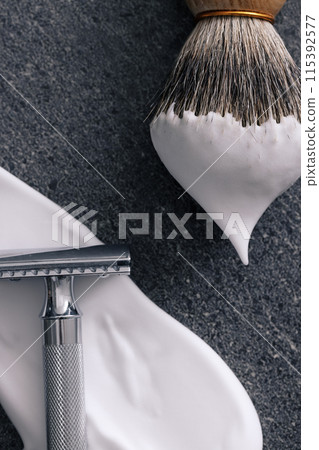 Bubbled Shaving Brush and Silver Classic Shaver Close Up Bubbled Shaving Brush and Silver Classic Shaver Close Up 115392577