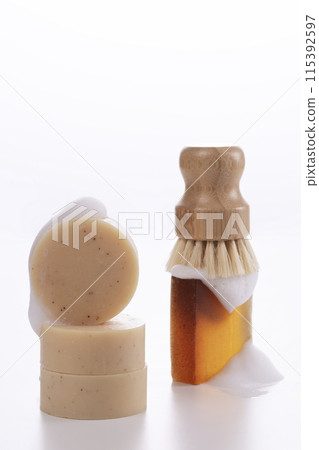 Soap bar with foam and shaving brush 115392597