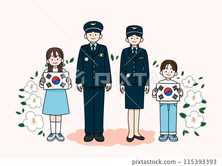 children holding the national flag and soldiers in conquest children holding the national flag and soldiers in conquest 115393393