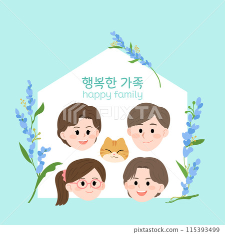 a happy family with a cat 115393499