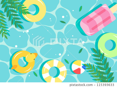 Summer pool swimming pool background illustration with pool and tube beach ball seen from above 115393633