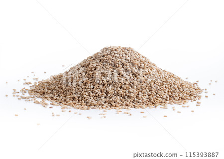 Rolled oats, healthy breakfast cereal oat flakes in bowl isolated on white background 115393887
