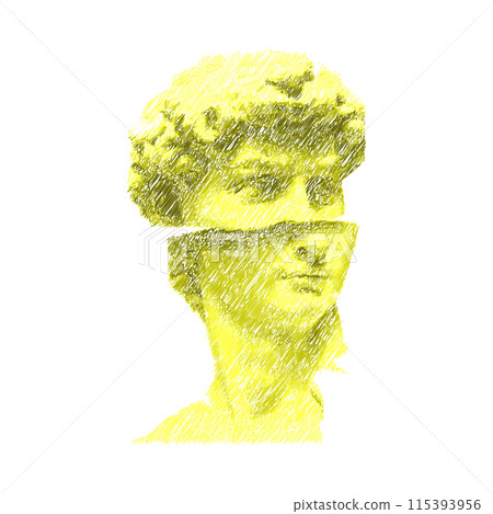 Heads Greek ancient sculpture, mystic. hand drawn illustrations of antique statues in trendy bohemian style 115393956