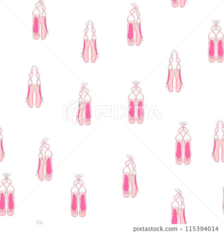 Seamless pattern with ballet pointe shoes and additional elements, imitation of a sketch, watercolors. Ballet school Seamless pattern with ballet pointe shoes and additional elements, imitation of a sketch, watercolors. Ballet school 115394014