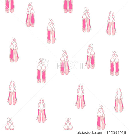 Seamless pattern with ballet pointe shoes and additional elements, imitation of a sketch, watercolors. Ballet school 115394016