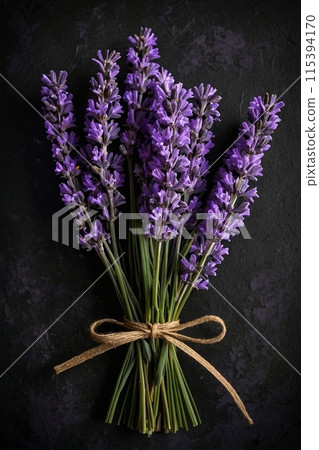 stylish bouquet of lavender on a black background 115394170