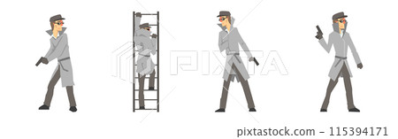 Inspecting Man Detective Character in Hat and Coat Vector Set Inspecting Man Detective Character in Hat and Coat Vector Set 115394171