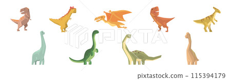 Funny Dinosaur Character with Cute Snout Vector Set Funny Dinosaur Character with Cute Snout Vector Set 115394179