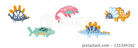 Funny Dinosaur Character with Cute Snout Vector Set 115394192