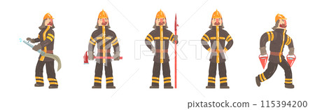 Funny Man Firefighter Character in Uniform Vector Set Funny Man Firefighter Character in Uniform Vector Set 115394200