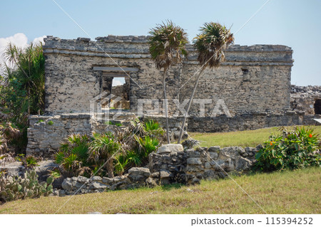Tulum ruins archaeological site. Ancient Mayan Ruins in Riviera Maya, Mexico Tulum ruins archaeological site. Ancient Mayan Ruins in Riviera Maya, Mexico 115394252