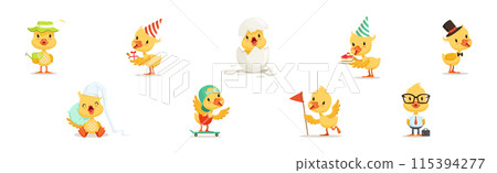 Little Yellow Duck Chick Different Emotion And Situation Vector Set 115394277