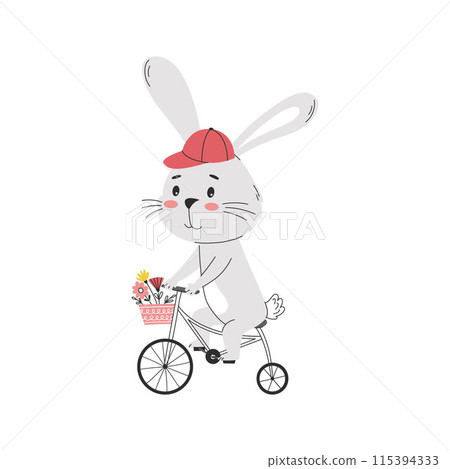 A smiling rabbit riding a bicycle 115394333