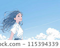 A girl dreams of the future and looks at the summer sky 115394339