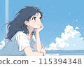 A girl dreams of the future and looks at the summer sky 115394348
