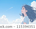 A girl dreams of the future and looks at the summer sky 115394351