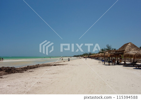 beach huts at Holbox island beach, Quintana Roo, Mexico beach huts at Holbox island beach, Quintana Roo, Mexico 115394588