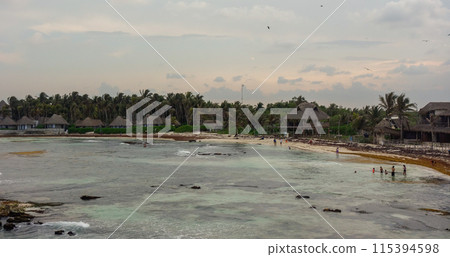 public beach in Tulum , Mexico. Riviera Maya, Caribbean Sea 115394598