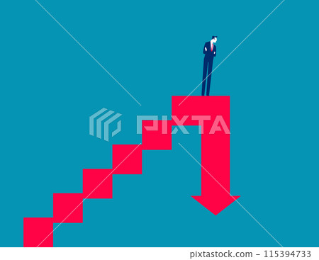 Furstrated business investor climb up stair with arrow down on top Furstrated business investor climb up stair with arrow down on top 115394733