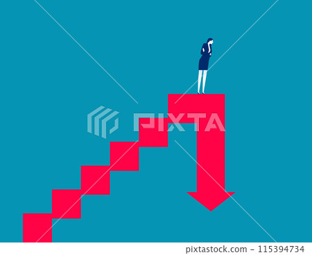 Furstrated business investor climb up stair with arrow down on top 115394734