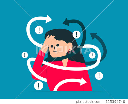 Depression human with headache problems. Decision fatigue vector 115394748